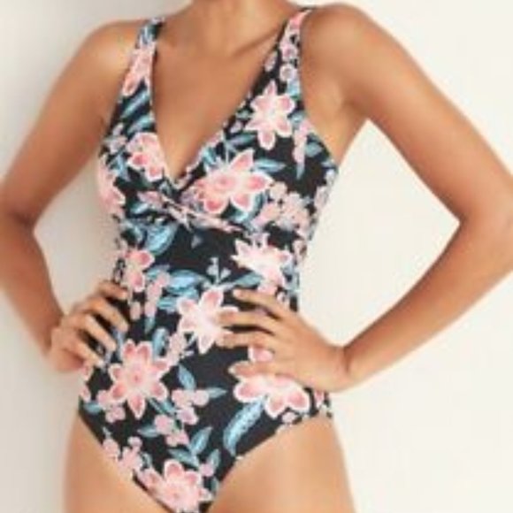 Old Navy Other - Women's Black Floral-print Twist-front Swimsuit